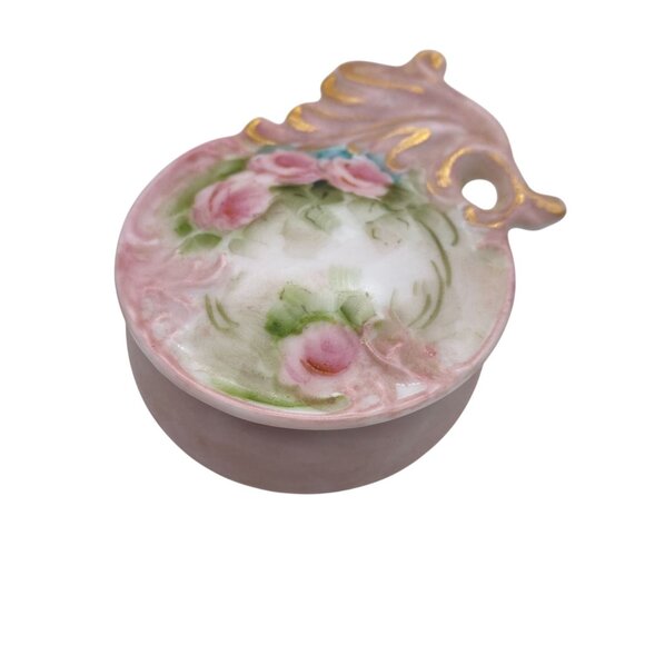 Vintage floral hand painted trinket dish boxes pink blue dresser box jewelry - Picture 2 of 11